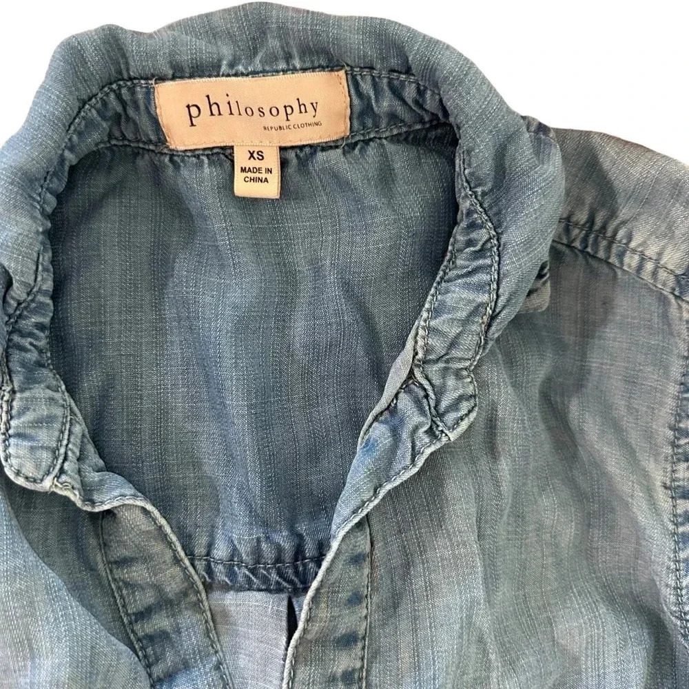 Philosophy women's size XS denim tab sleeve modest denim dress with pockets - Picture 4 of 7